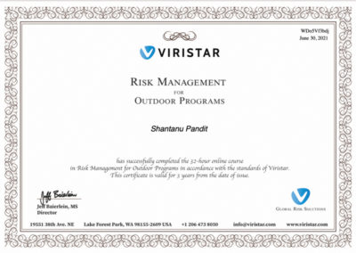 Shantanu Pandit, Viristar, Risk Management for Outdoor Programs, Global Risk Solutions, Outdoor Pandit